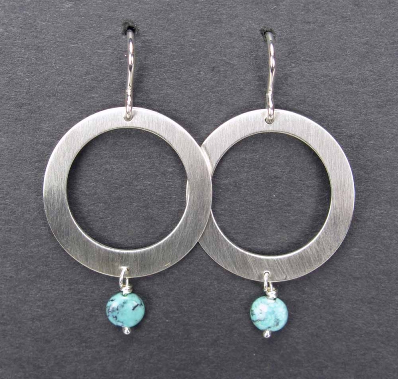Silver Oval Earrings with Turquoise Drop